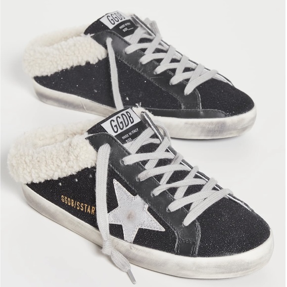 Golden Goose Superstar Sabot Sneaker Shearling Lined Black Silver Beige size 36 - Picture 4 of 16
